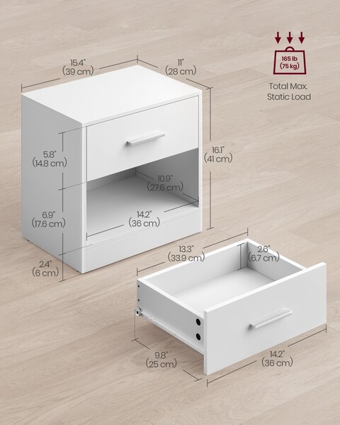 Комплект от 2 нощни шкафчета White Vasagle 39x27,6x41 cm