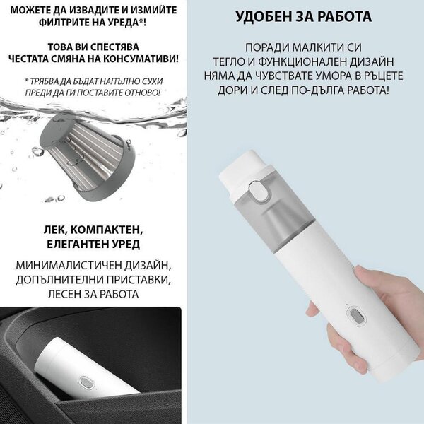 Безкабелна ръчна прахосмукачка Xiaomi Lydsto H2 Edge, 120W, 16000 Pa, 0.1 л, 2 степени, Автономия 32 мин, Бял