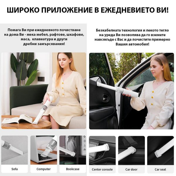 Безкабелна ръчна прахосмукачка Xiaomi Lydsto H2 Edge, 120W, 16000 Pa, 0.1 л, 2 степени, Автономия 32 мин, Бял
