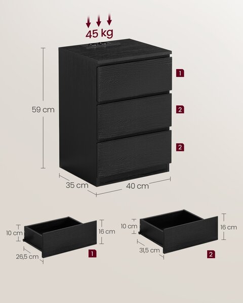 Комплект от 2 нощни шкафчета Black Vasagle 40x35x59 cm