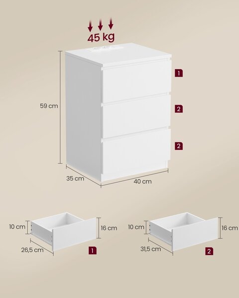 Комплект от 2 нощни шкафчета White Vasagle 40x35x59 cm