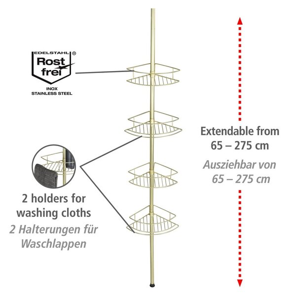 Ъглов телескопичен рафт за баня от неръждаема стомана в златисто Dolcedo - Wenko