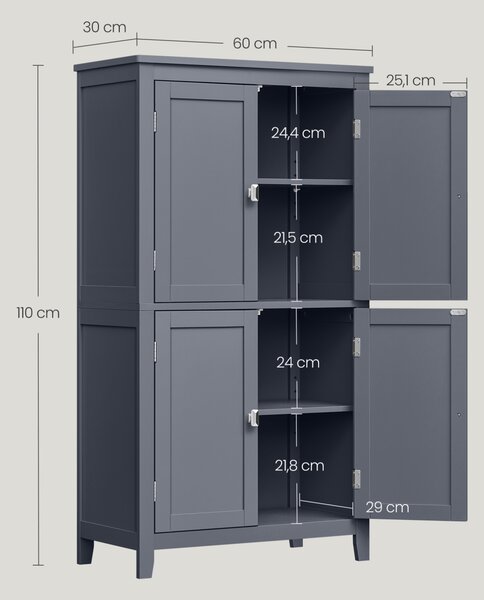 Шкаф за баня Vasagle Grey 60x30x110 cm