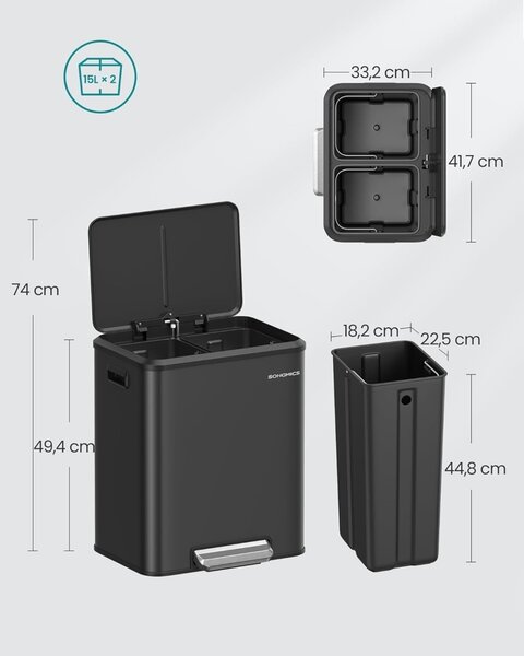 Черно кошче за боклук Songmics 41,7x33,2x49,4 cm (копие 1)