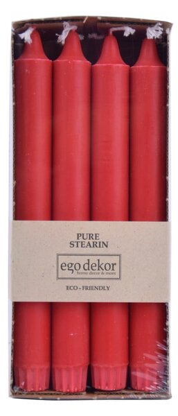 Комплект от 8 червени дълги свещи Ego Dekor ED, време на горене 7 ч. - Eco candles by Ego dekor