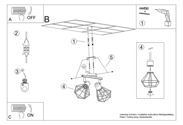 Черна лампа за таван ø 10 cm Varpu - Nice Lamps