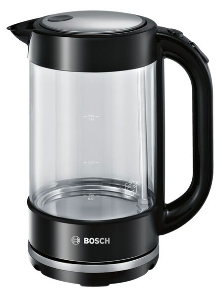 Електрическа кана Bosch TWK70B03, 1,7 литра 2400 W, автоматично изключване, варовиков филтър, черна