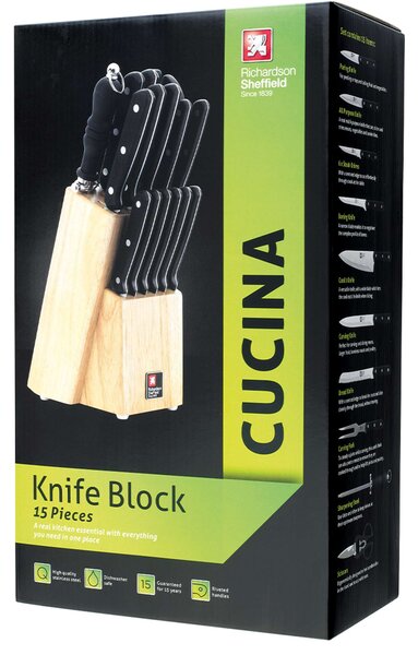 Richardson Sheffield Комплект ножове CUCINA 15 бр. в дървен блок