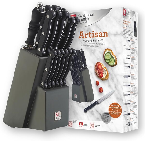Richardson Sheffield Комплект ножове ARTISAN 15 бр. в дървен блок - черен