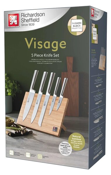 Richardson Sheffield Комплект ножове VISAGE 5 бр. с магнитна бамбукова стойка