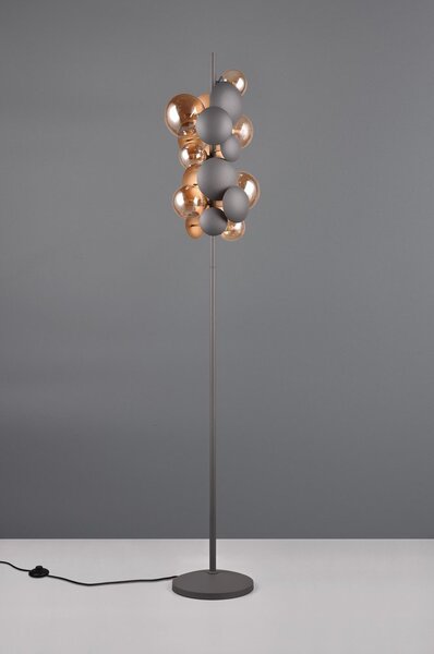 Подова лампа със стъклен абажур в сиво-златисто (височина 155 cm) Bubble - Trio Select