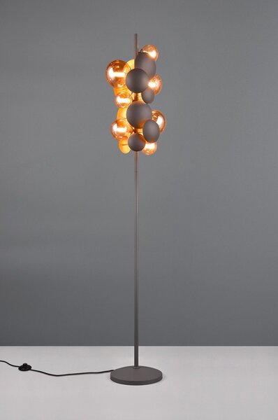 Подова лампа със стъклен абажур в сиво-златисто (височина 155 cm) Bubble - Trio Select