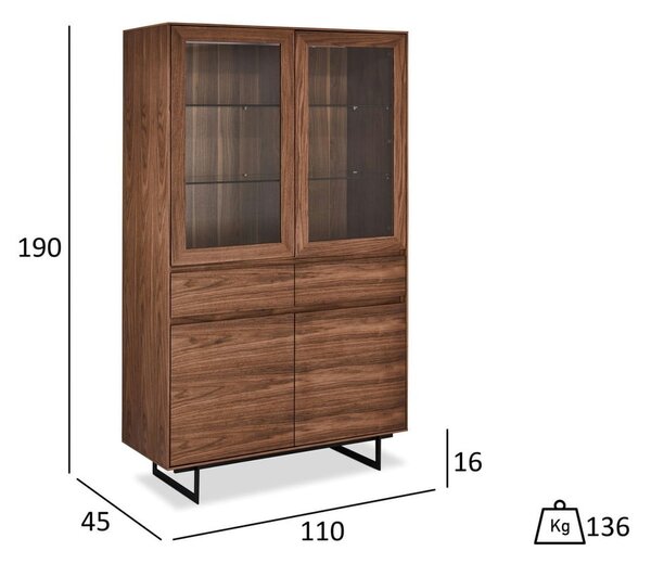 Кафява витрина от орех 110x190 cm Токио - Furnhouse