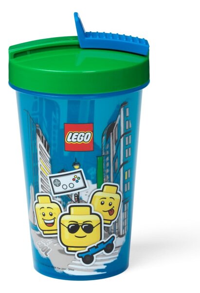 Синя чаша със зелен капак и сламка , 500 ml Iconic - LEGO®