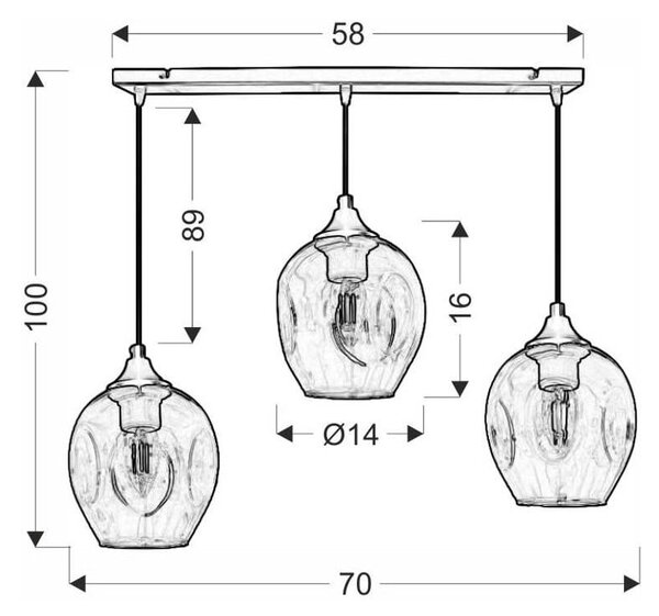 Черна висяща лампа със стъклен абажур 14x70 cm Aspa - Candellux Lighting