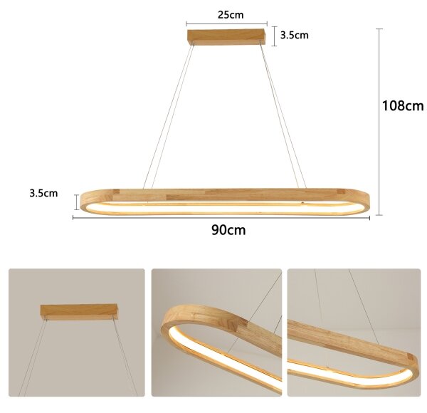 Brilagi - LED полилей на кабел UMEA WOOD LED/40W/230V 90x22 cm дърво