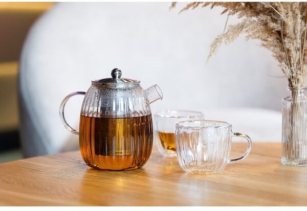 Стъклен чайник с цедка в матово сребрист цвят 1 l Tulip – Vialli Design