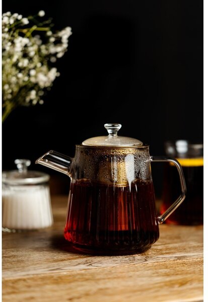 Стъклен чайник с цедка в златист цвят 900 ml Mia – Vialli Design