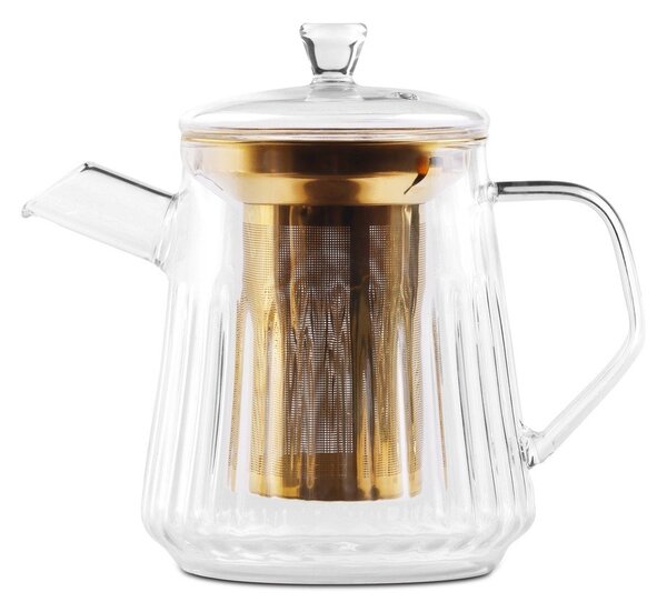 Стъклен чайник с цедка в златист цвят 900 ml Mia – Vialli Design