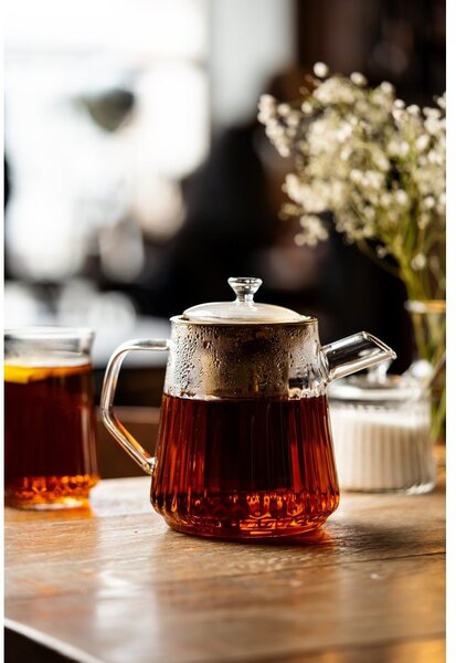 Стъклен чайник с цедка в златист цвят 900 ml Mia – Vialli Design