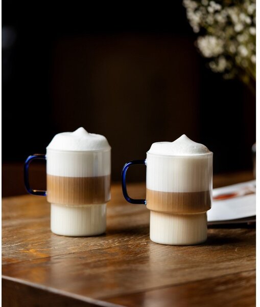 Сини стъклени чаши в комплект 2 бр. за капучино 350 ml Livio – Vialli Design