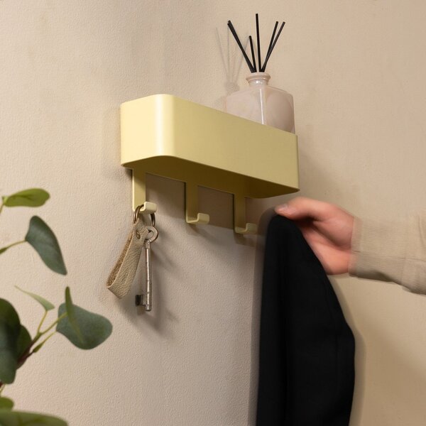 Светложълта стоманена стенна закачалка с рафт 27 cm Dax Play – Spinder Design