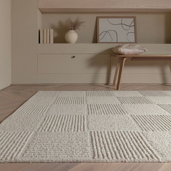 Ръчно изработен вълнен килим в цвят слонова кост 120x170 cm Zennith Grid – Asiatic Carpets