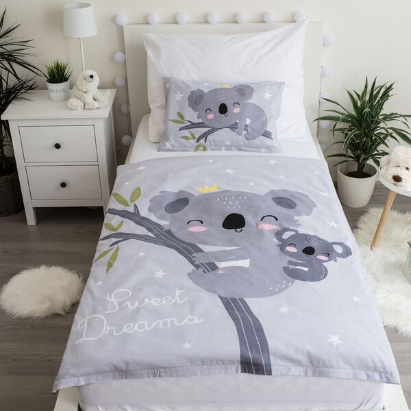 Сиво памучно детско спално бельо 100x135 cm Koala "Sweet Dreams" – Jerry Fabrics