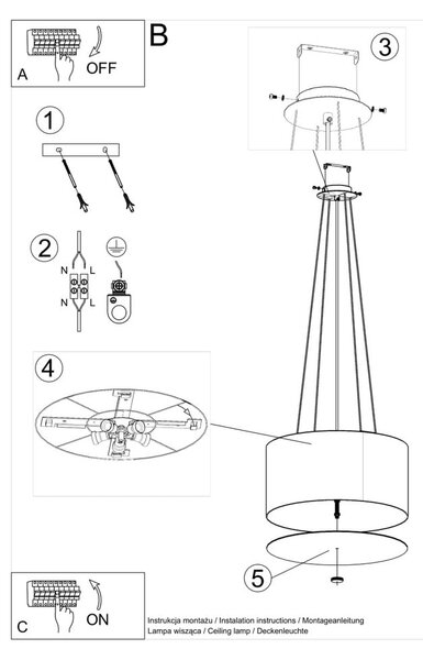 Черно висящо осветително тяло с текстилен абажур ø 50 cm Volta – Nice Lamps