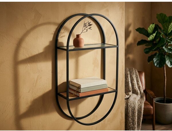Черен/в естествен цвят на няколко нива метален стенен рафт 35 cm Mataram – Premier Housewares