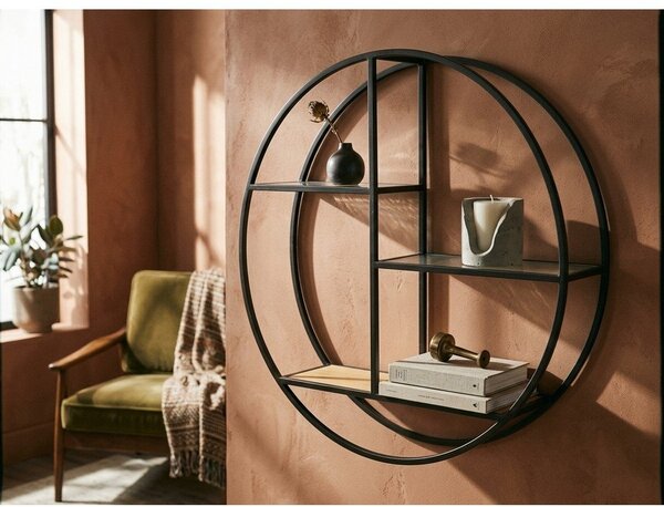 Черен/в естествен цвят на няколко нива метален стенен рафт 61 cm Mataram – Premier Housewares