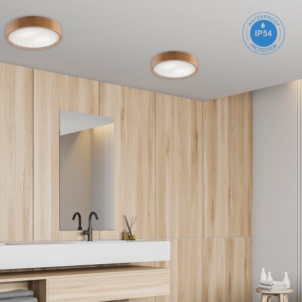 Таванно осветително тяло за баня OAK 3xE27/15W/230V дъб Ø 37 см IP54