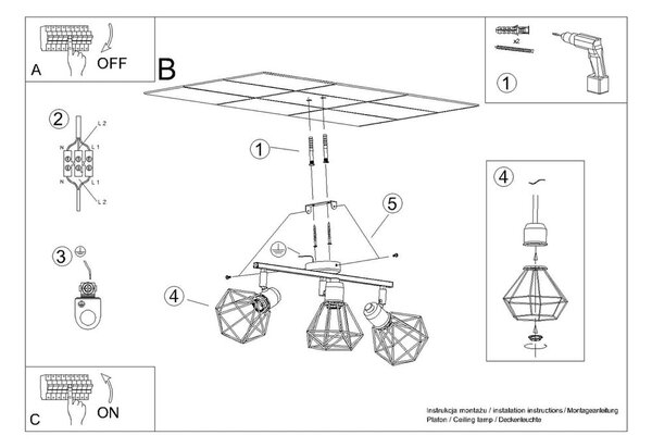 Черна лампа за таван ø 10 cm Varpu - Nice Lamps