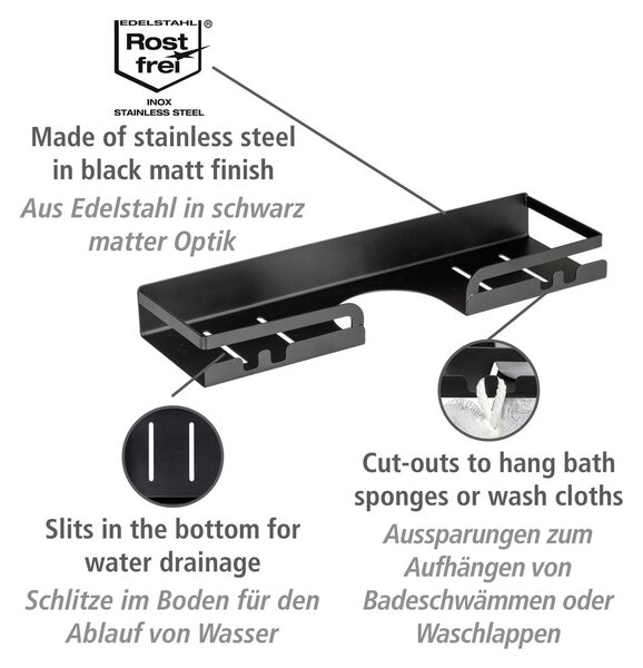 Черна неръждаема стомана, самоносеща се полица за баня Altarella - Wenko