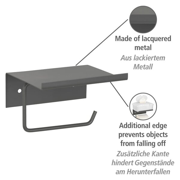 Антрацитна самоносеща метална поставка за тоалетна хартия с рафт Desulo - Wenko