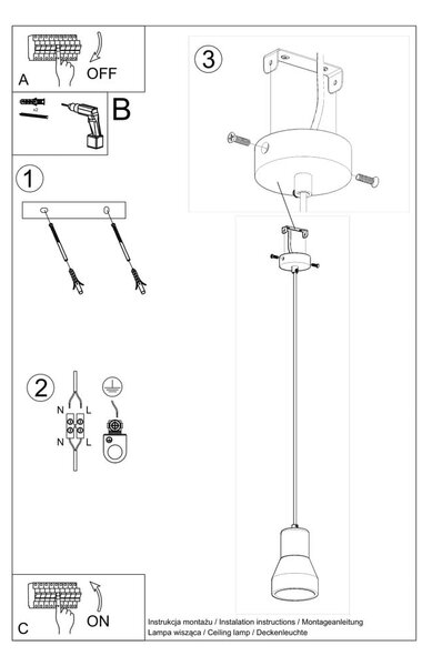 Черна висяща лампа ø 12 cm Valentina - Nice Lamps