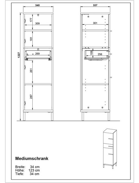 Сив и бежов шкаф за баня от орех 34x123 cm Yonkers - Germania