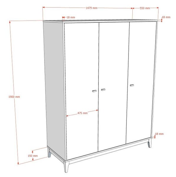 Гардероб от декор от орех в тъмно естествен цвят 148x190x55 cm Ilyas – Vipack