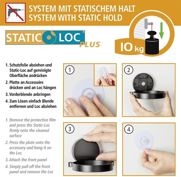 Черен стенен държач за тоалетна хартия Static-Loc® Plus Pavia - Wenko