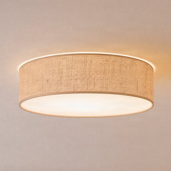 Milagro Lighting Таванна лампа „Маршал“, кафява, Ø 50 см, метал, ратан, Затъмняване, Кафяв / ръждив, Дневна/трапезария, Дървесина, Модерен