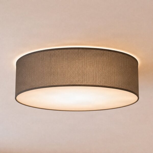 Milagro Lighting Таванна лампа „Маршал“, сива, Ø 50 см, метал/ратан, Затъмняване, Сив, Дневна/трапезария, Дървесина, Модерен