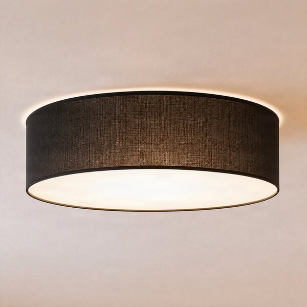 Milagro Lighting Таванна лампа „Маршал“, черна, Ø 50 см, метал/ратан, Затъмняване, Черен, Дневна/трапезария, Дървесина, Модерен