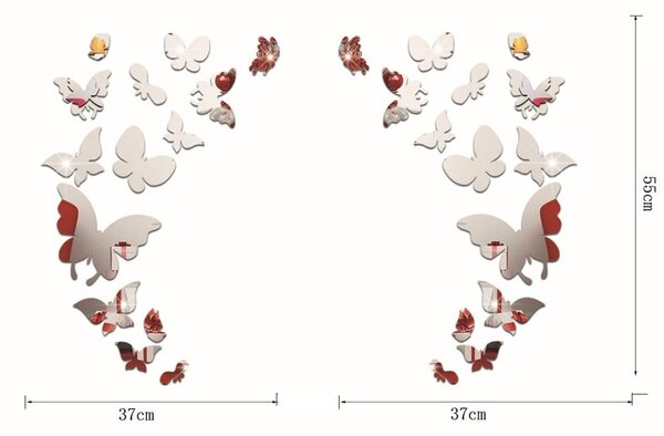 Комплект от 28 огледални стикера с пеперуди - Ambiance