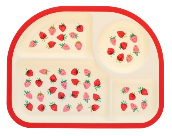 Червена/бежова пластмасова детска чиния 21x27 cm Little Strawberry – Rex London