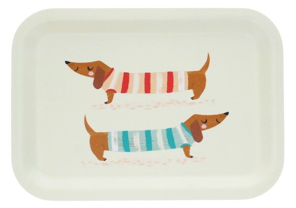 Кремав дървен детски поднос 20x28 cm Sausage dog – Rex London
