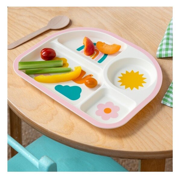 Бежова пластмасова детска чиния 21x27 cm Rainbow Garden – Rex London