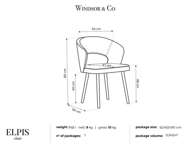 Сив трапезен стол с кадифена тапицерия Elpis - Windsor & Co Sofas