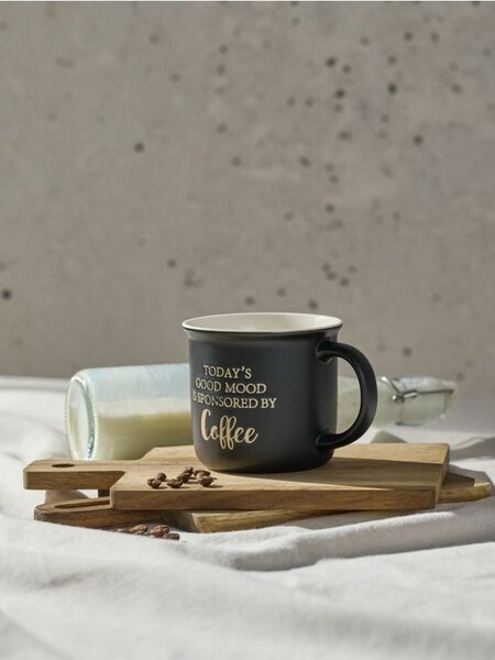 Sinsay - Керамична чаша с надпис Today’s Good Mood Is Sponsored By Coffee - черeн