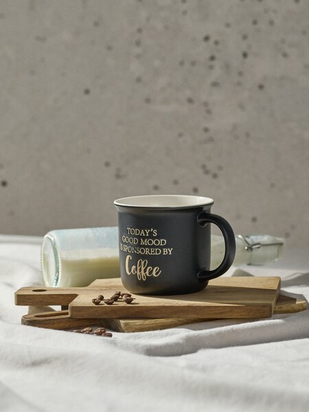 Sinsay - Керамична чаша с надпис Today’s Good Mood Is Sponsored By Coffee - черeн