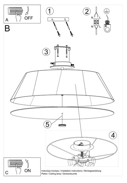 Черно осветително тяло за таван с текстилен абажур ø 70 cm Hektor – Nice Lamps